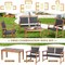 Costway 4 PCS Patio Rattan Furniture Set Acacia Wood Frame Sofa Loveseat Garden